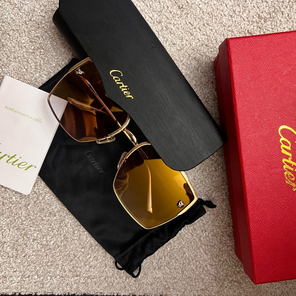 Cartier Gold Sunglasses with Gradient Brown Lenses